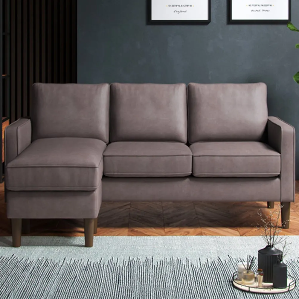 3-Seater Reversible Chaise Sofa - Grey, Faux Leather