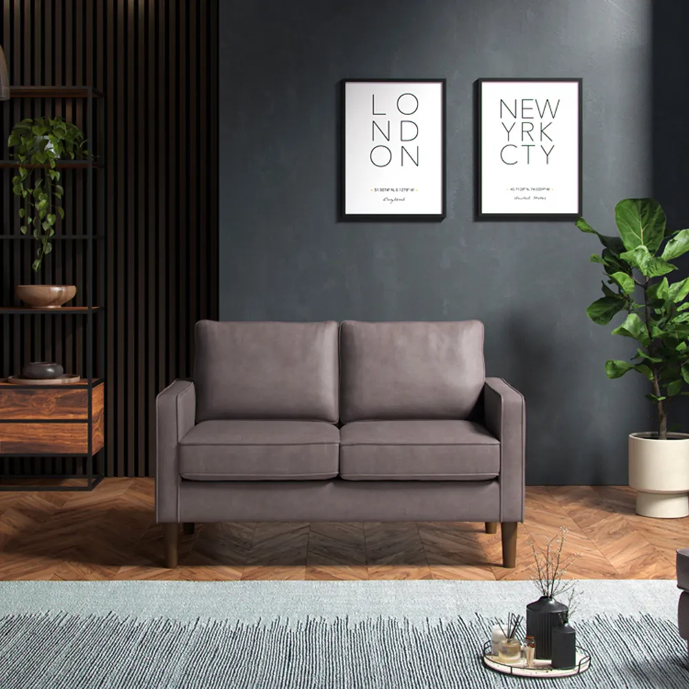 Regan 2-Seater Sofa - Grey, Faux Leather