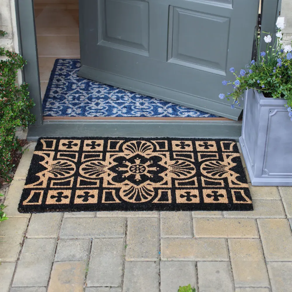 Gertrude Jekyll Tile Latex Backed Door Mat - Black, Coir