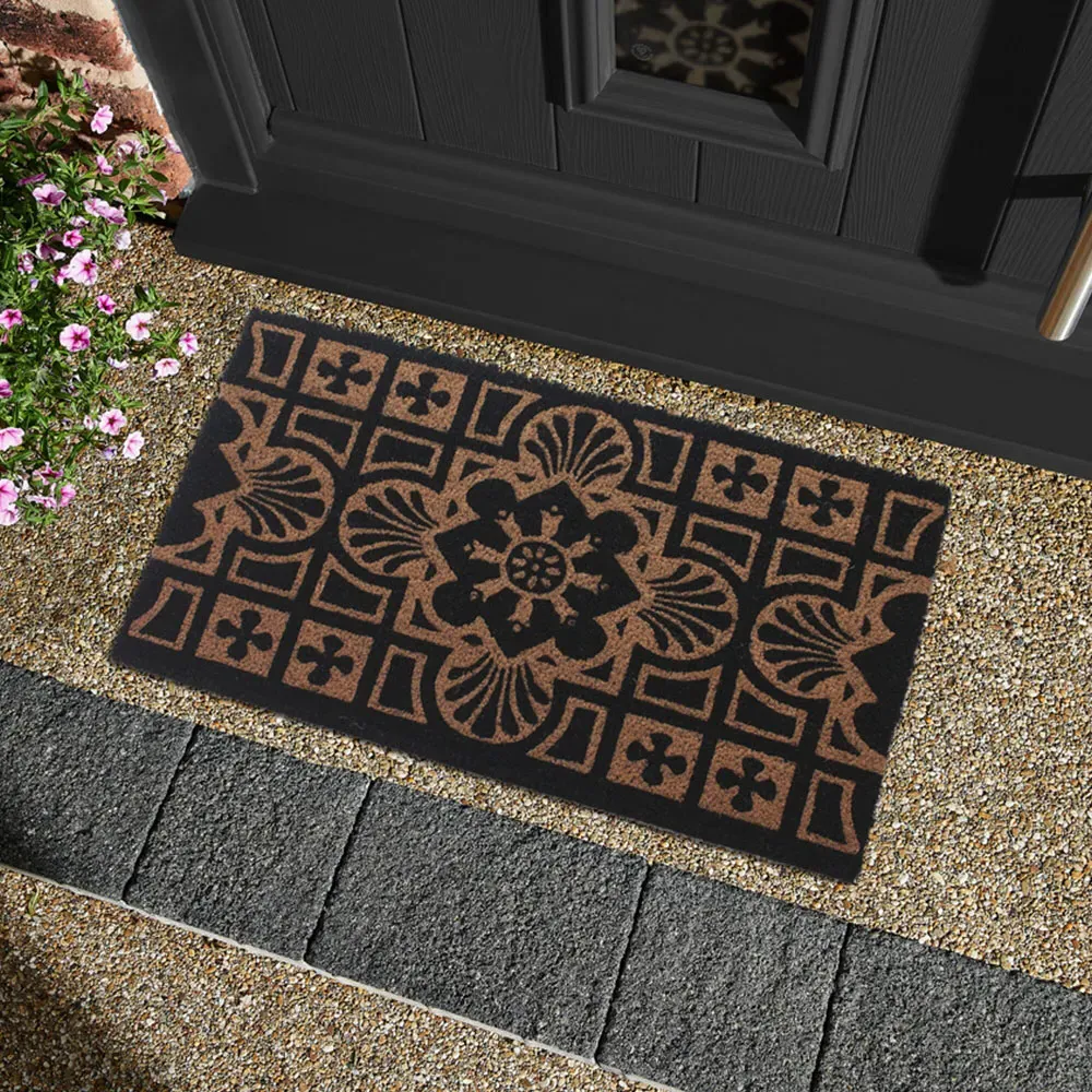 Gertrude Jekyll Tile Latex Backed Door Mat - Black, Coir
