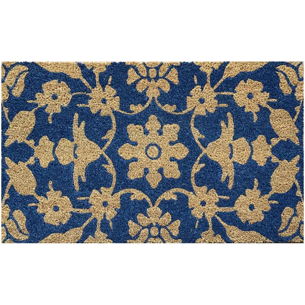 Jekyll Floral Latex Backed Door Mat - Blue, Coir