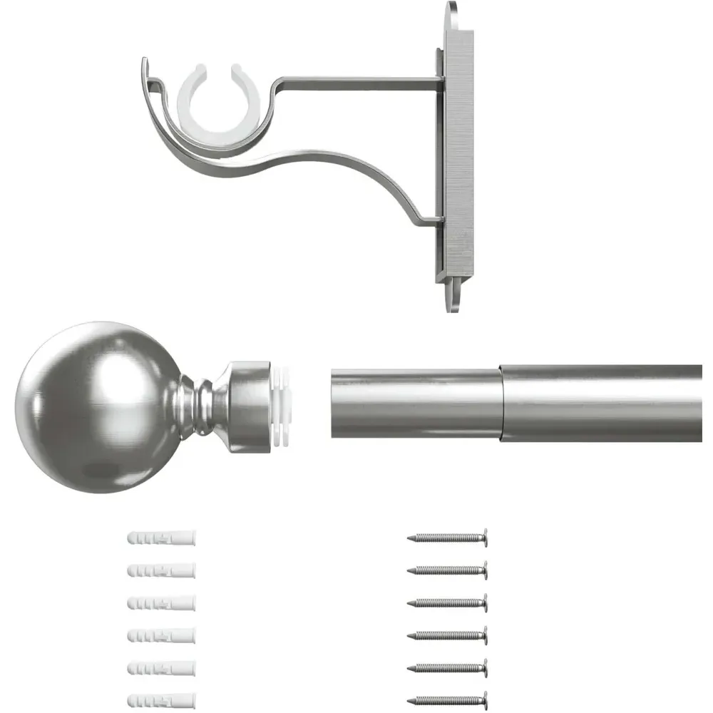 165-300cm Extendable Curtain Pole with Orb Finials - Silver