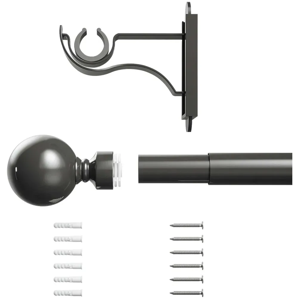 71-120cm Extendable Curtain Pole with Orb Finials - Silver