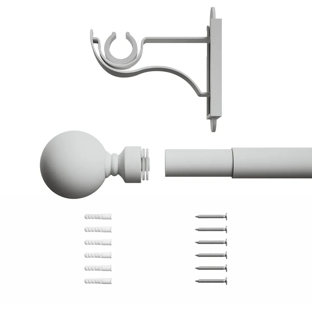 71-120cm Extendable Curtain Pole with Orb Finials - White