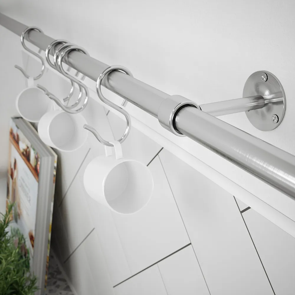 Brushed Utensil Rail with S-Hooks - Silver, Stainless Steel