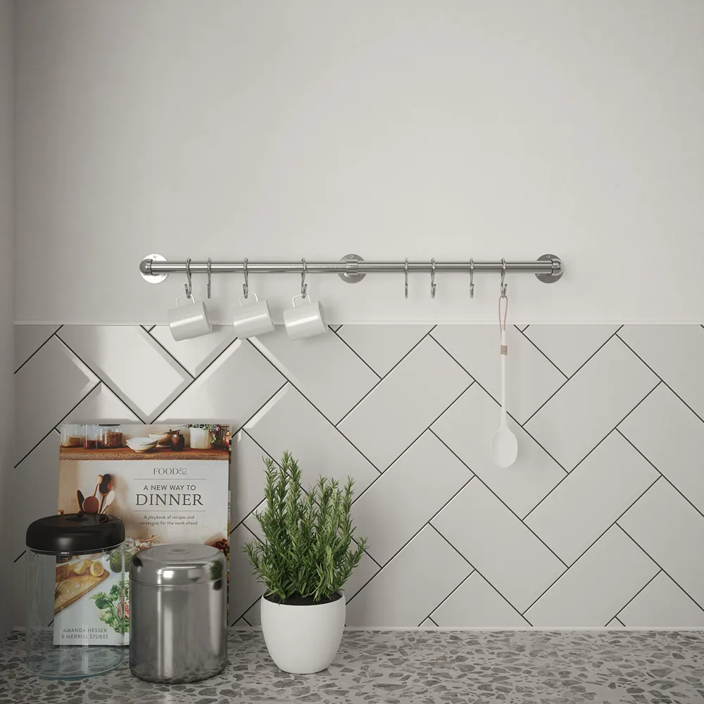 Brushed Utensil Rail with S-Hooks - Silver, Stainless Steel