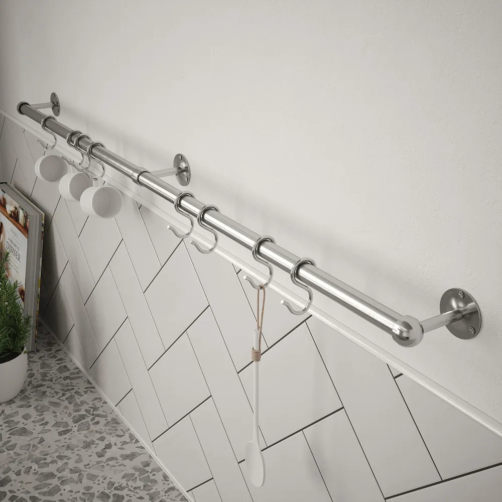 Brushed Utensil Rail with S-Hooks - Silver, Stainless Steel