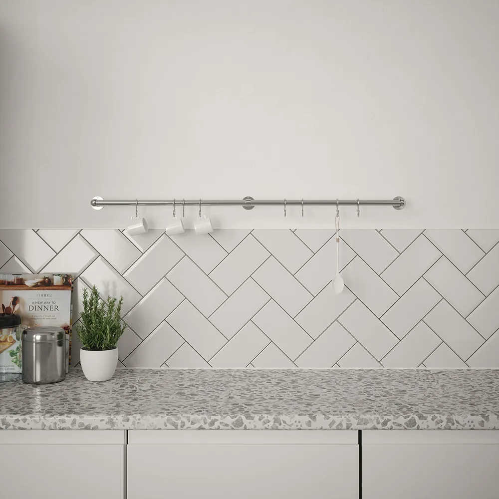 Brushed Utensil Rail with S-Hooks - Silver, Stainless Steel