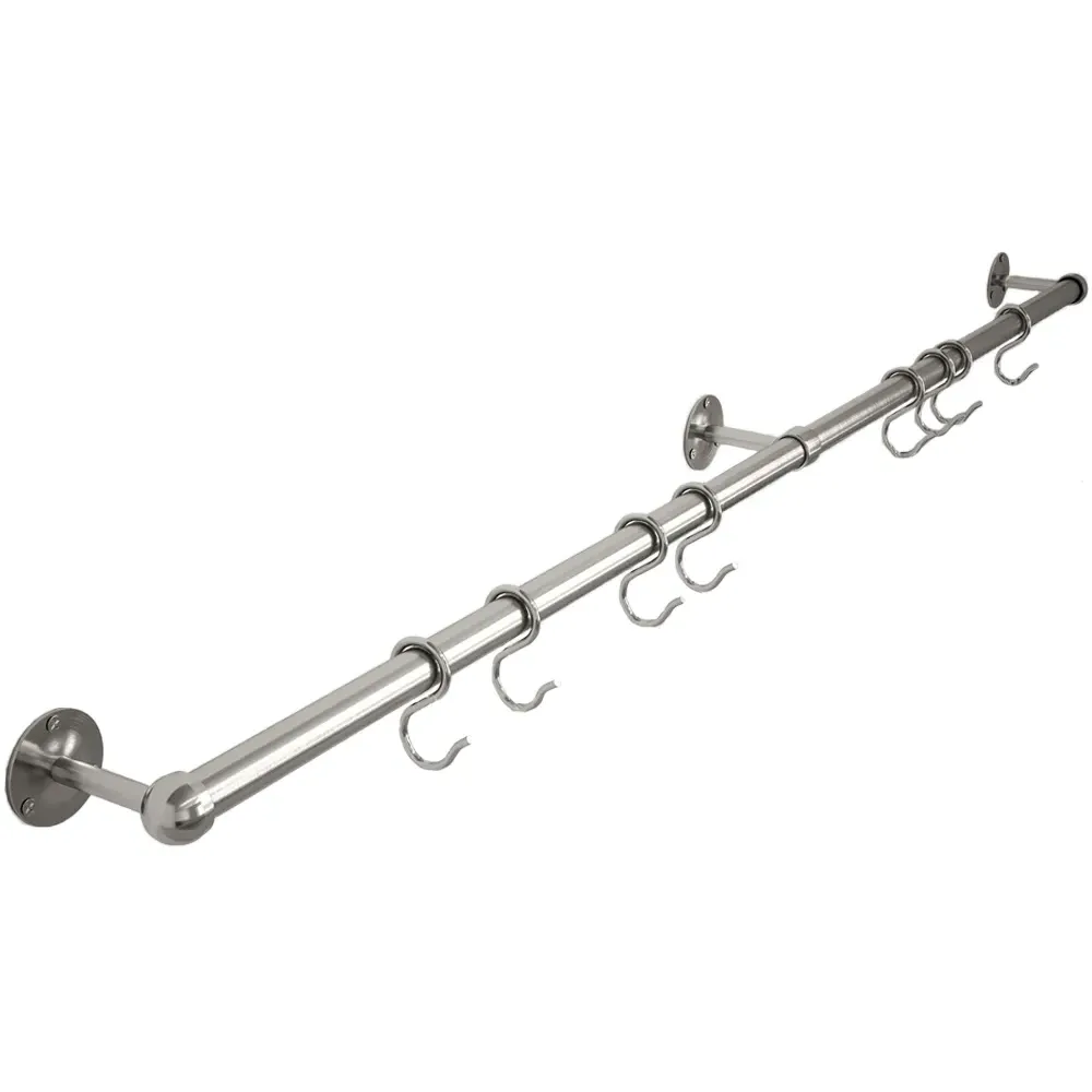 Brushed Utensil Rail with S-Hooks - Silver, Stainless Steel