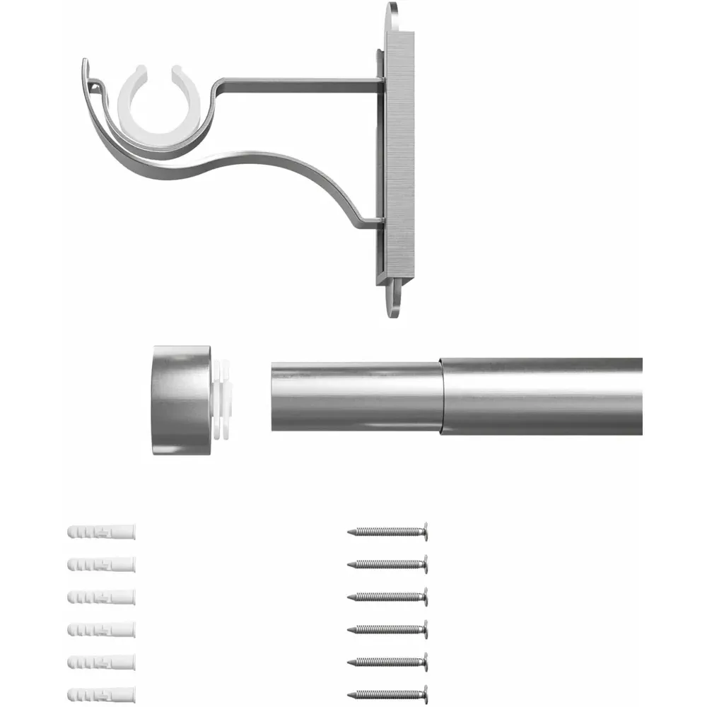 Extendable Curtain Pole with Stud Finials - Brushed Stainless