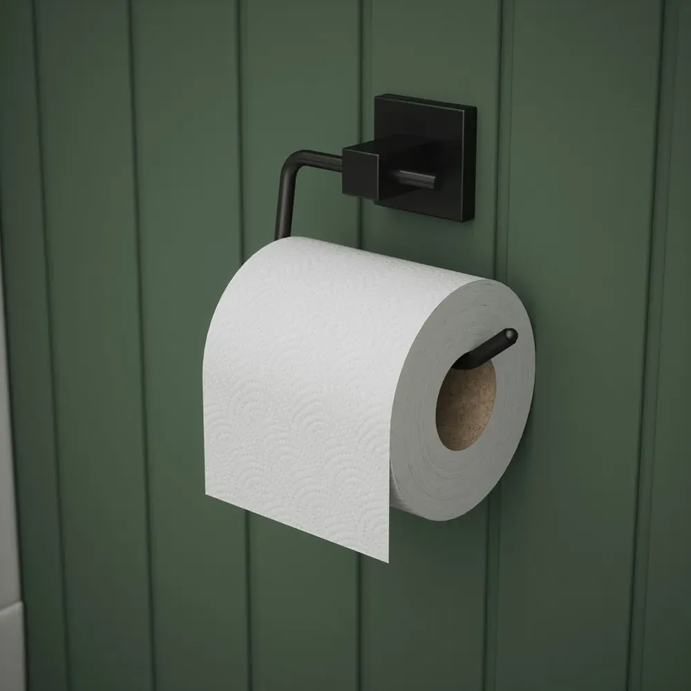 Square Toilet Roll Holder - Black, Zinc Alloy