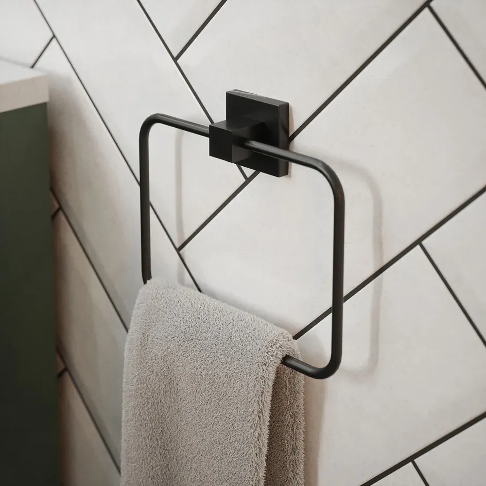 Square Towel Ring - Black, Stainless Steel