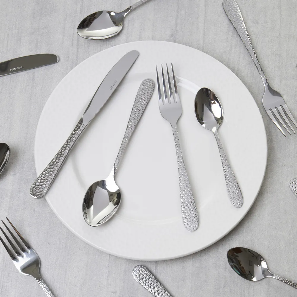 24 Piece Hammered Cutlery Set - Silver, Stainless Steel
