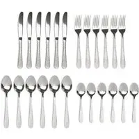 24 Piece Hammered Cutlery Set - Silver, Stainless Steel