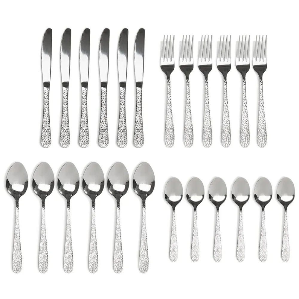 24 Piece Hammered Cutlery Set - Silver, Stainless Steel image