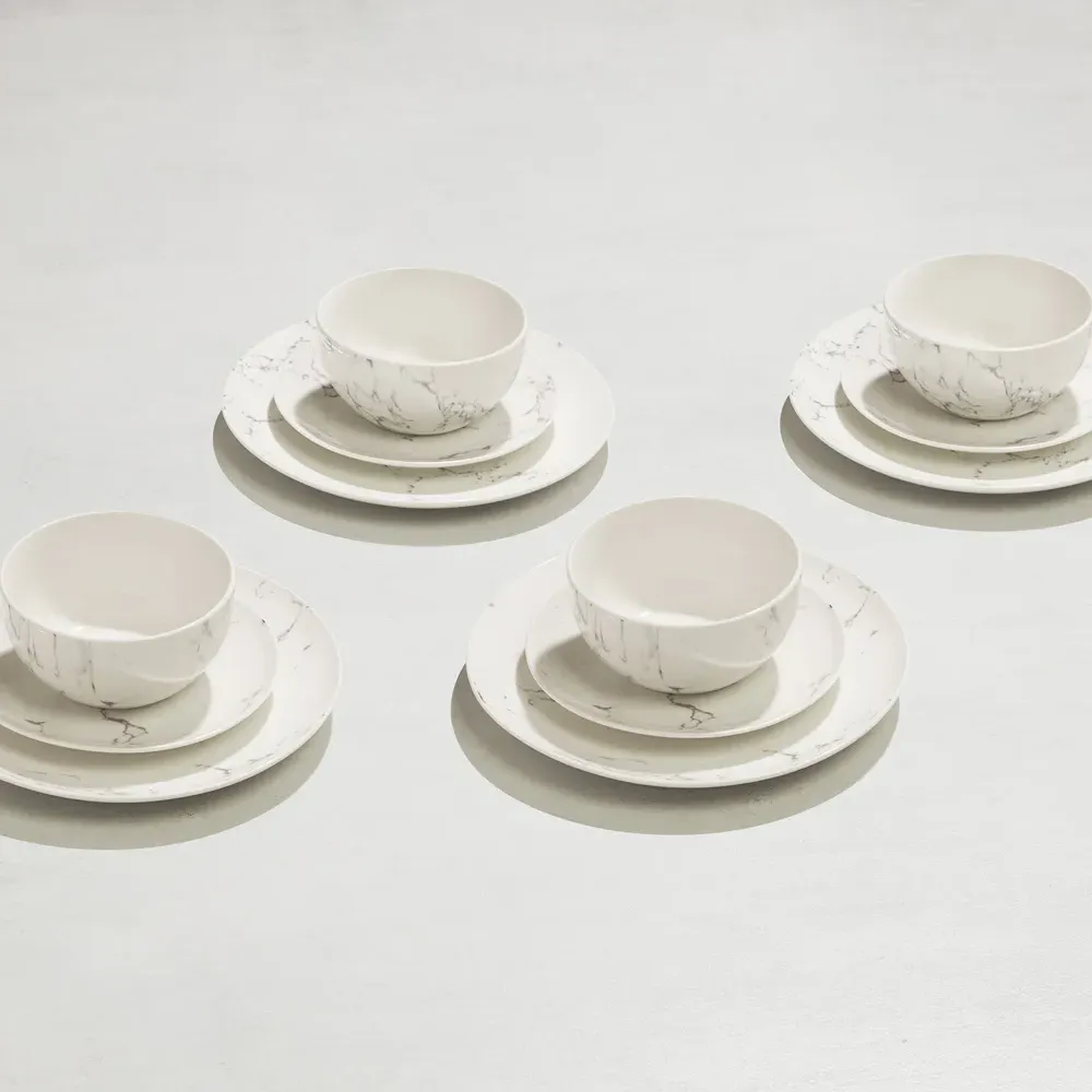 Marble White 12 Piece Dinner Set - Black, Porcelain