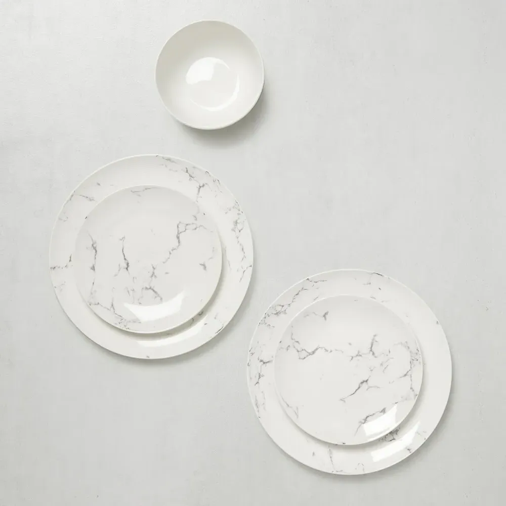 Marble White 12 Piece Dinner Set - Black, Porcelain