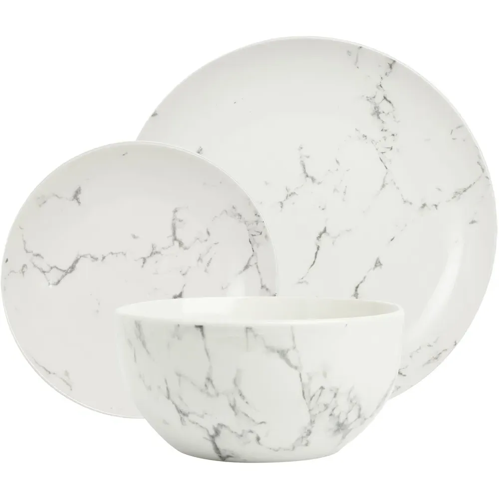 Marble White 12 Piece Dinner Set - Black, Porcelain