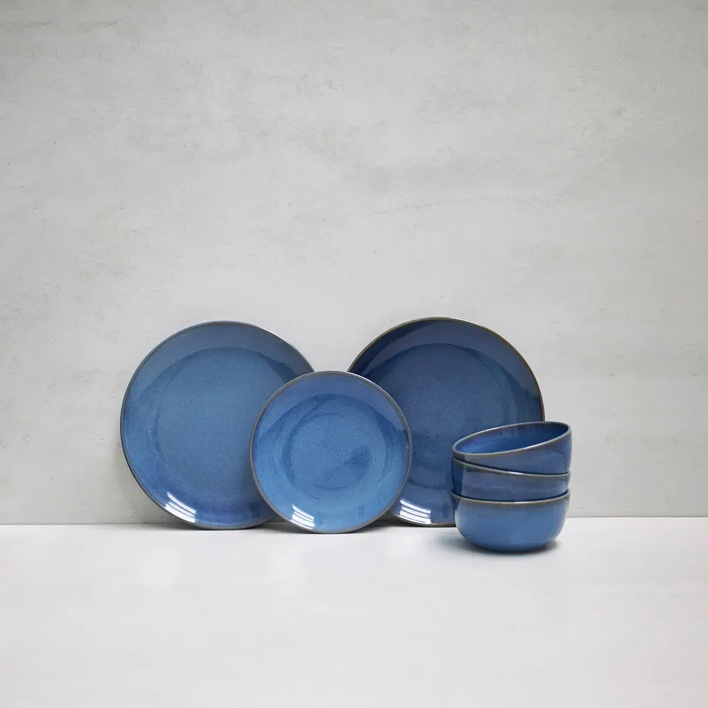 Reactive 12 Piece Dinner Set - Blue, Stoneware