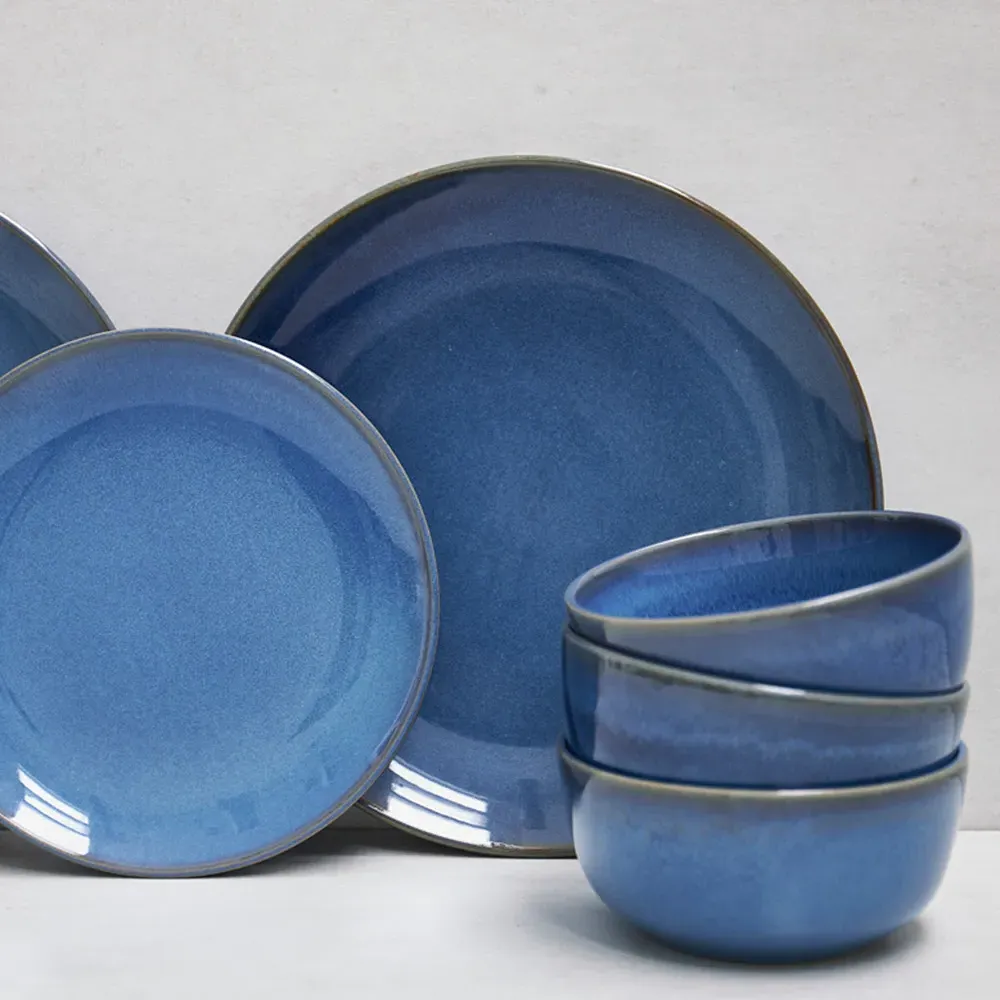 Reactive 12 Piece Dinner Set - Blue, Stoneware
