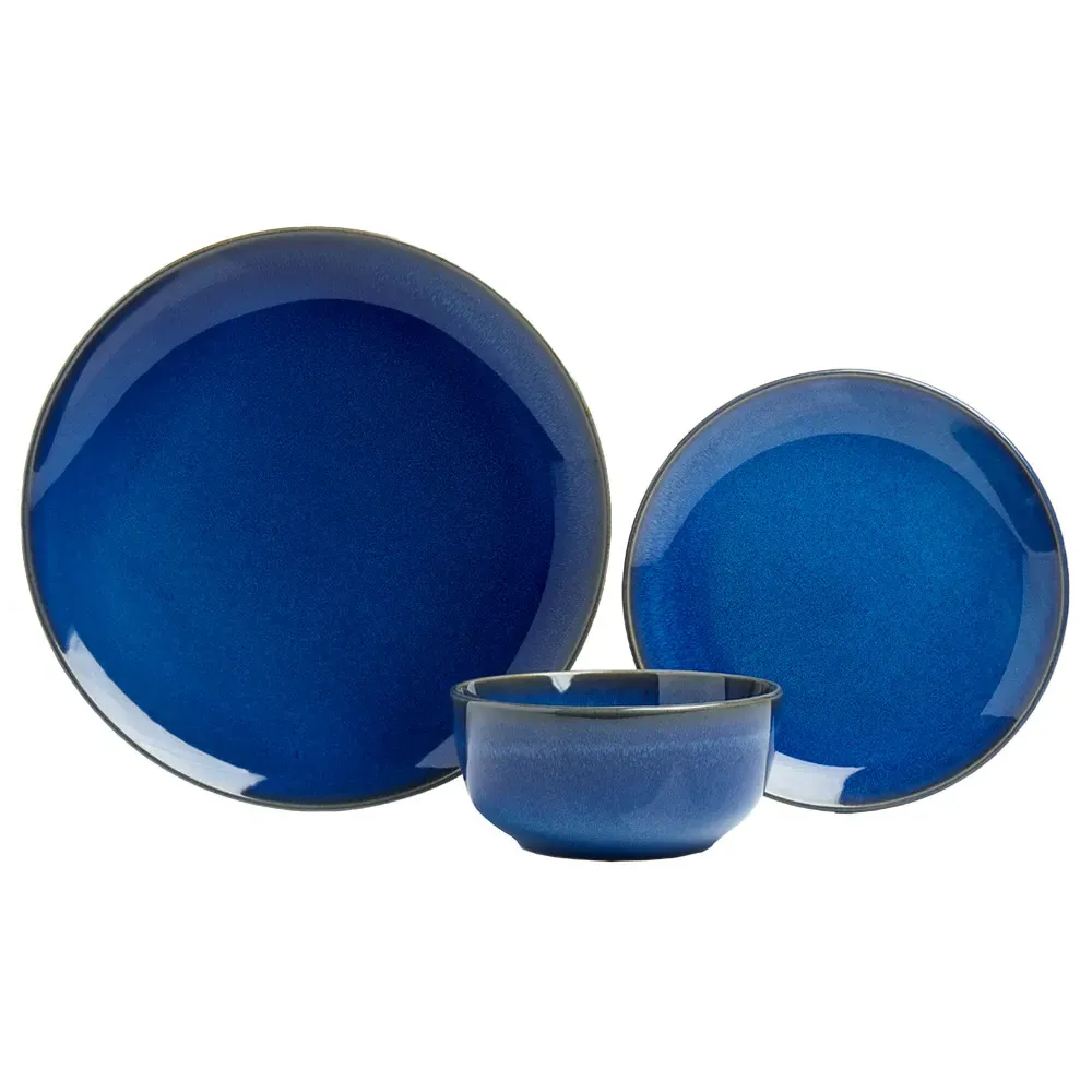 Reactive 12 Piece Dinner Set - Blue, Stoneware