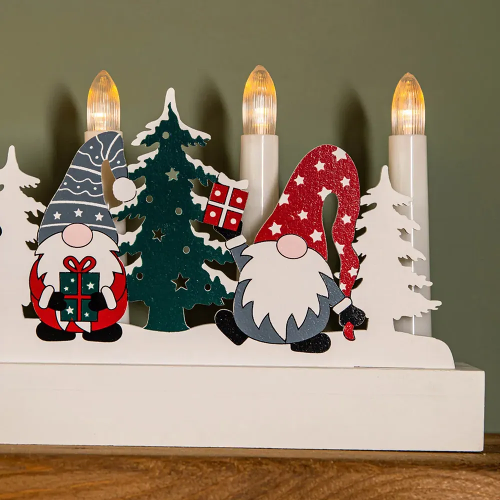 Light Up Christmas Candle Bridge with Gonk Scene - White