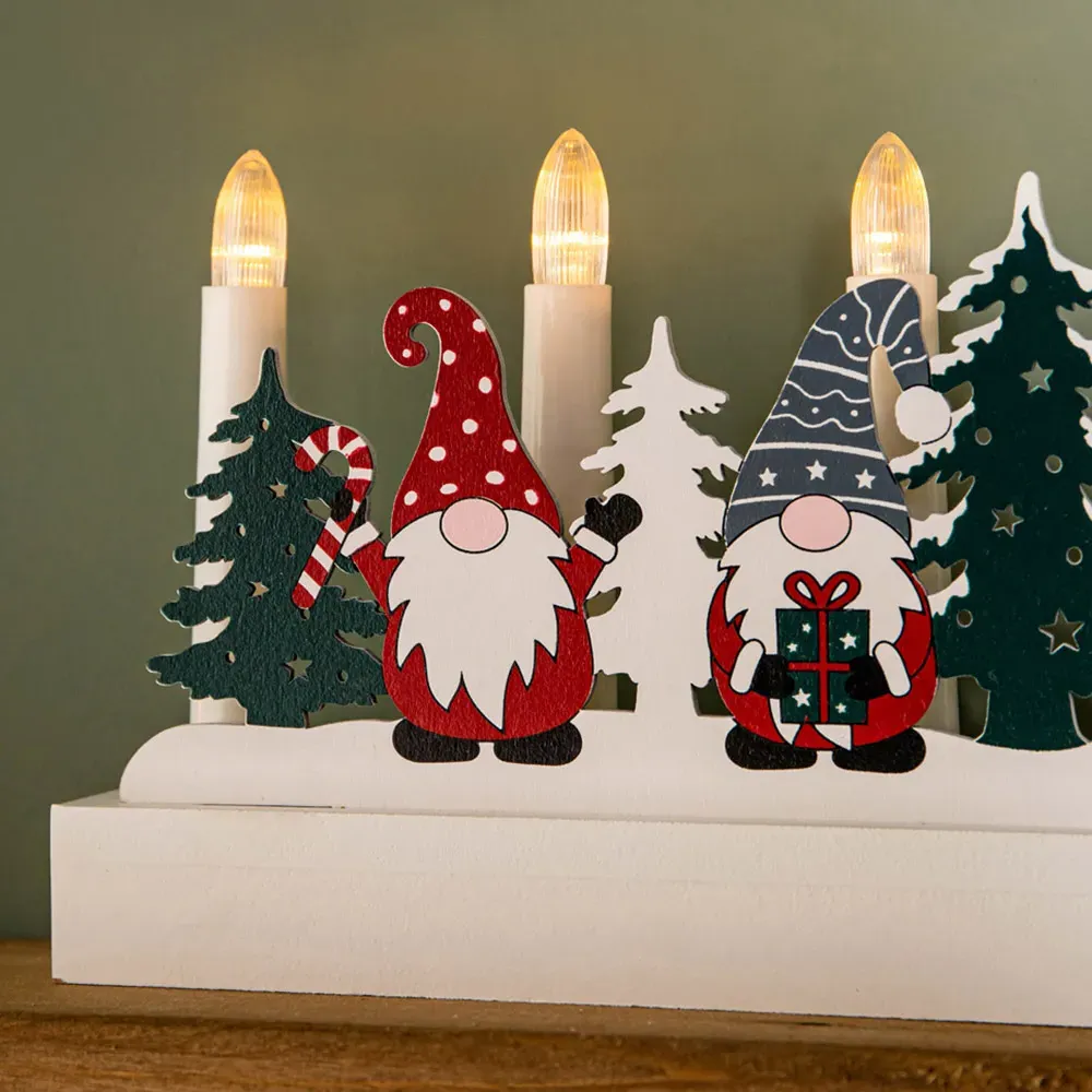 Light Up Christmas Candle Bridge with Gonk Scene - White