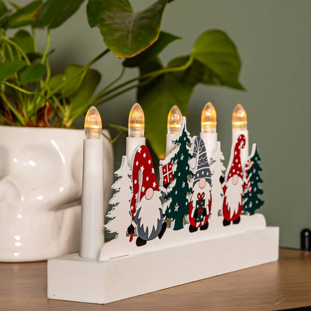 Light Up Christmas Candle Bridge with Gonk Scene - White
