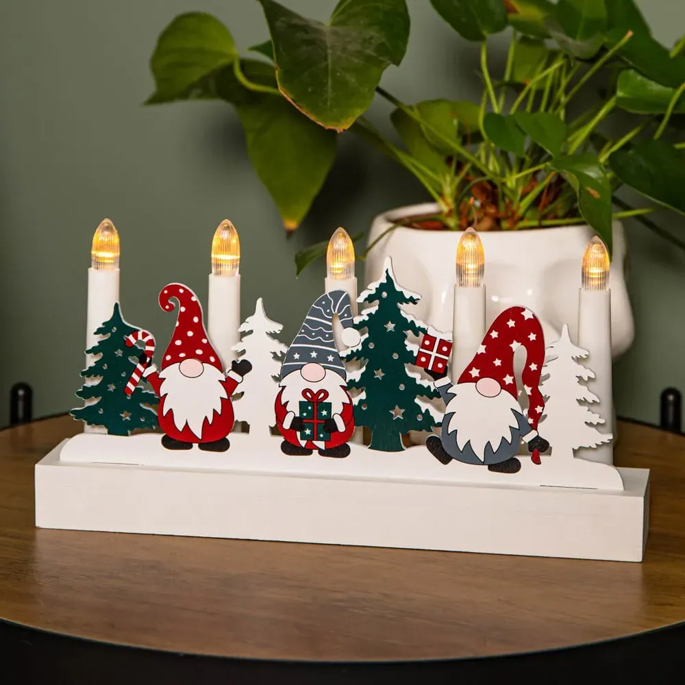 Light Up Christmas Candle Bridge with Gonk Scene - White image