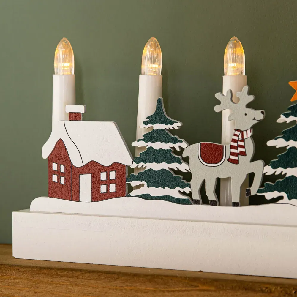 Light Up Christmas Candle Bridge with Santa Scene - White