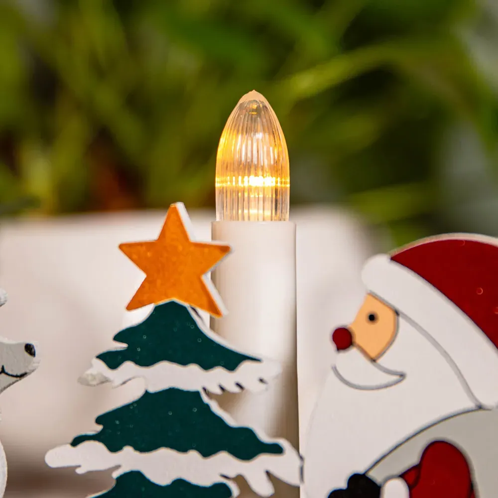 Light Up Christmas Candle Bridge with Santa Scene - White