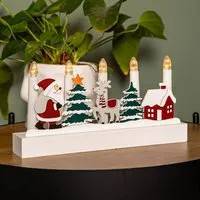 Light Up Christmas Candle Bridge with Santa Scene - White