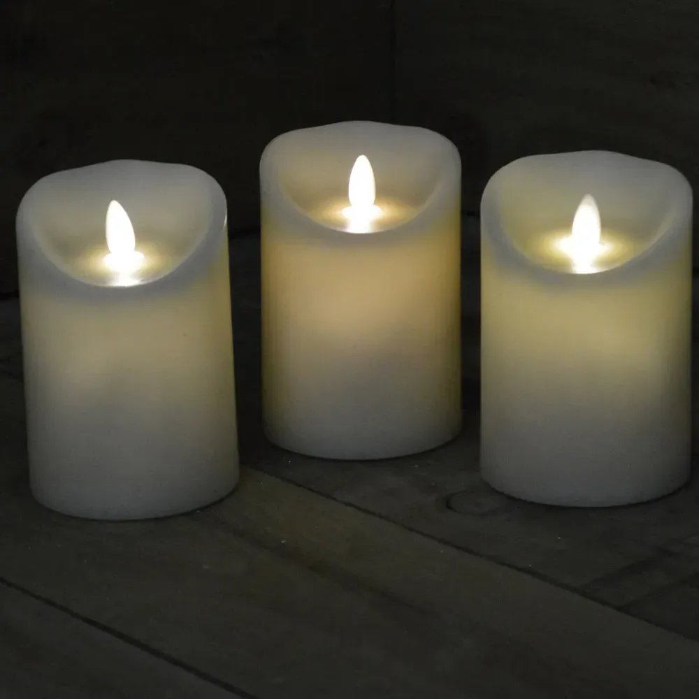 Warm White LED Dancing Flame Candle with Timer 3 Pack - Cream