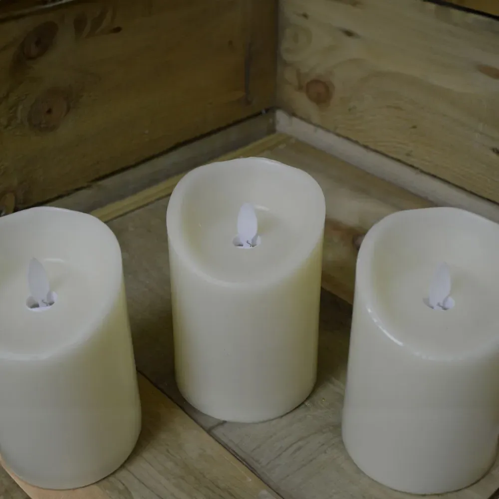Warm White LED Dancing Flame Candle with Timer 3 Pack - Cream