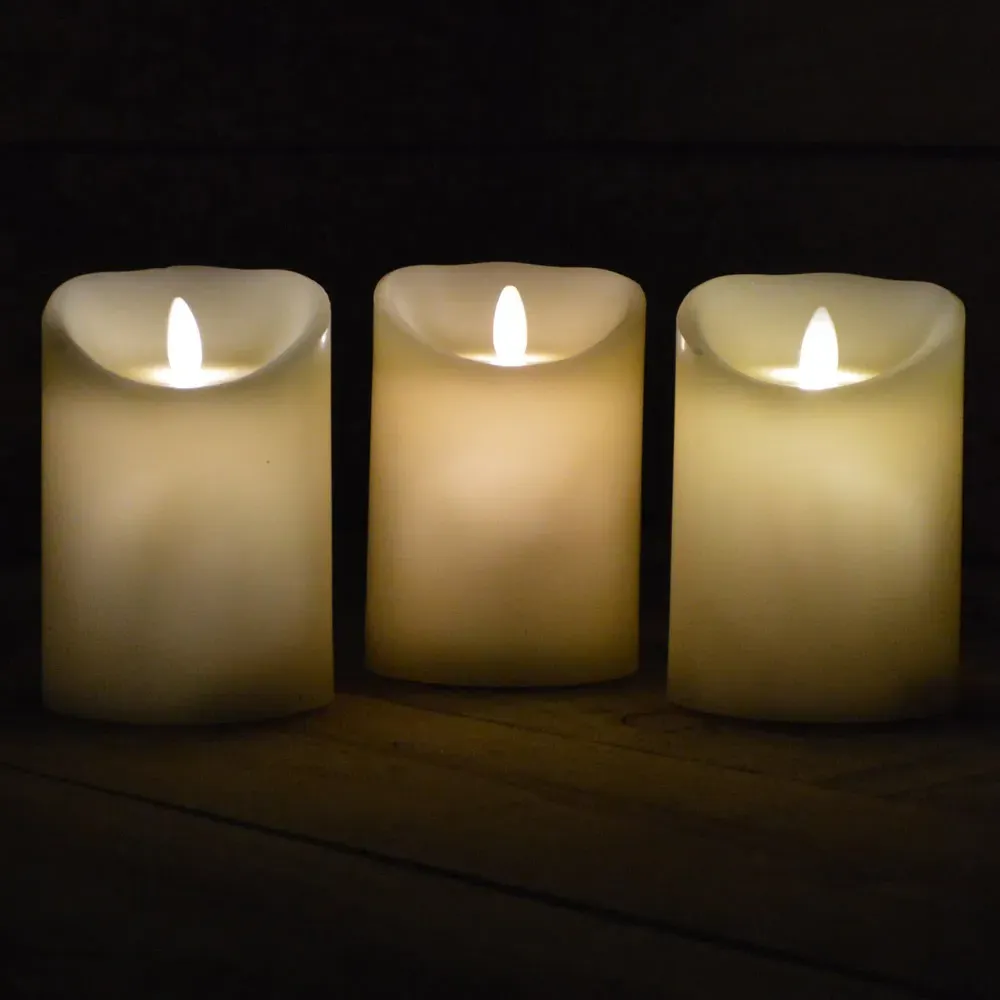 Warm White LED Dancing Flame Candle with Timer 3 Pack - Cream