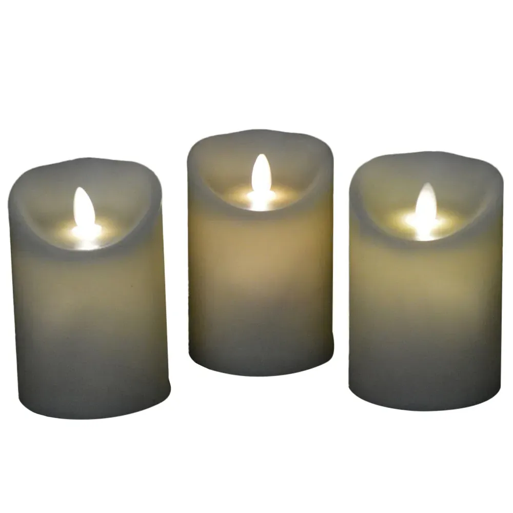 Warm White LED Dancing Flame Candle with Timer 3 Pack - Cream