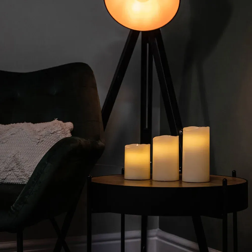 Warm White LED Dancing Flame Wax Candle 3 Pack - Cream