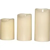 Warm White LED Dancing Flame Wax Candle 3 Pack - Cream