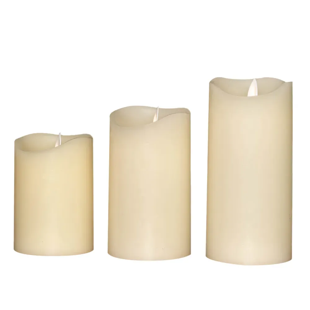 Warm White LED Dancing Flame Wax Candle 3 Pack - Cream