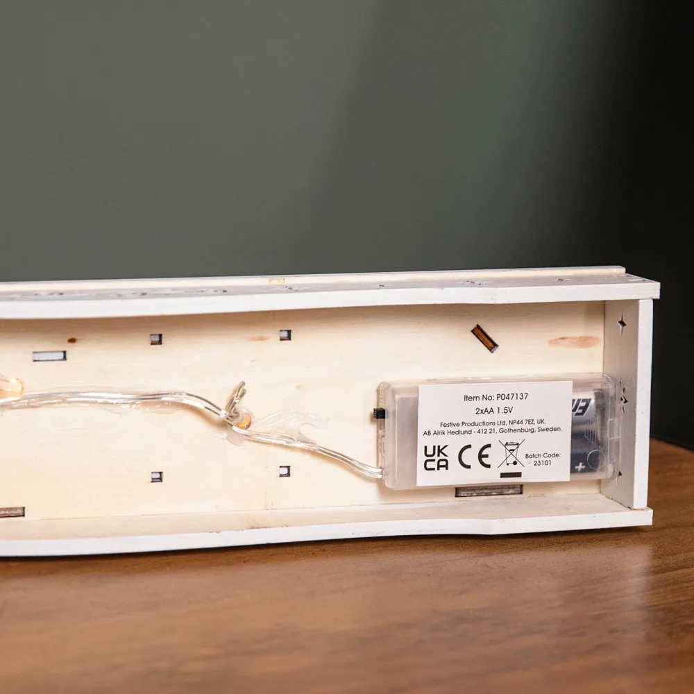 White Wooden Christmas Candle Bridge with Reindeer - White