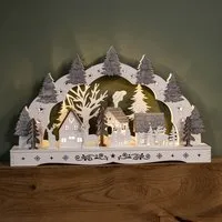 White Wooden Christmas Candle Bridge with Reindeer - White