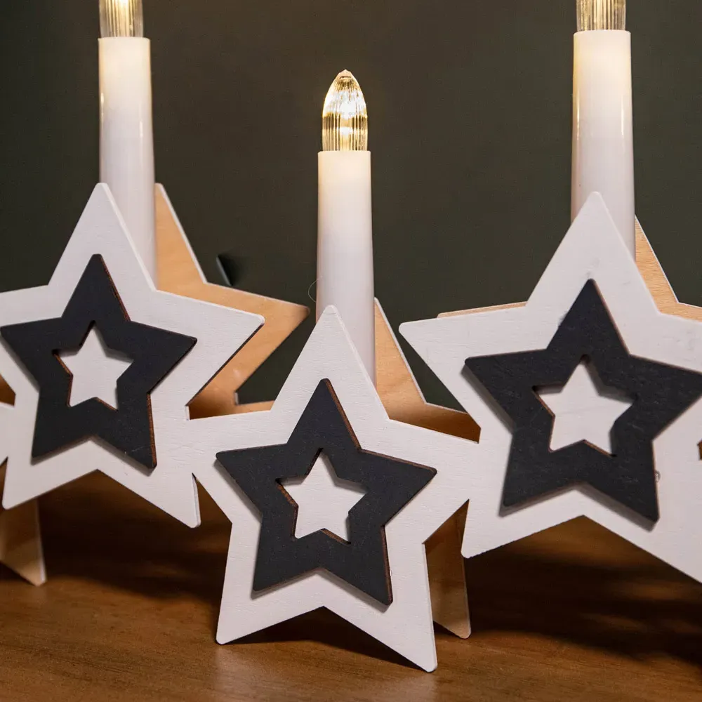 White Wooden Christmas Candle Bridge with Star - White