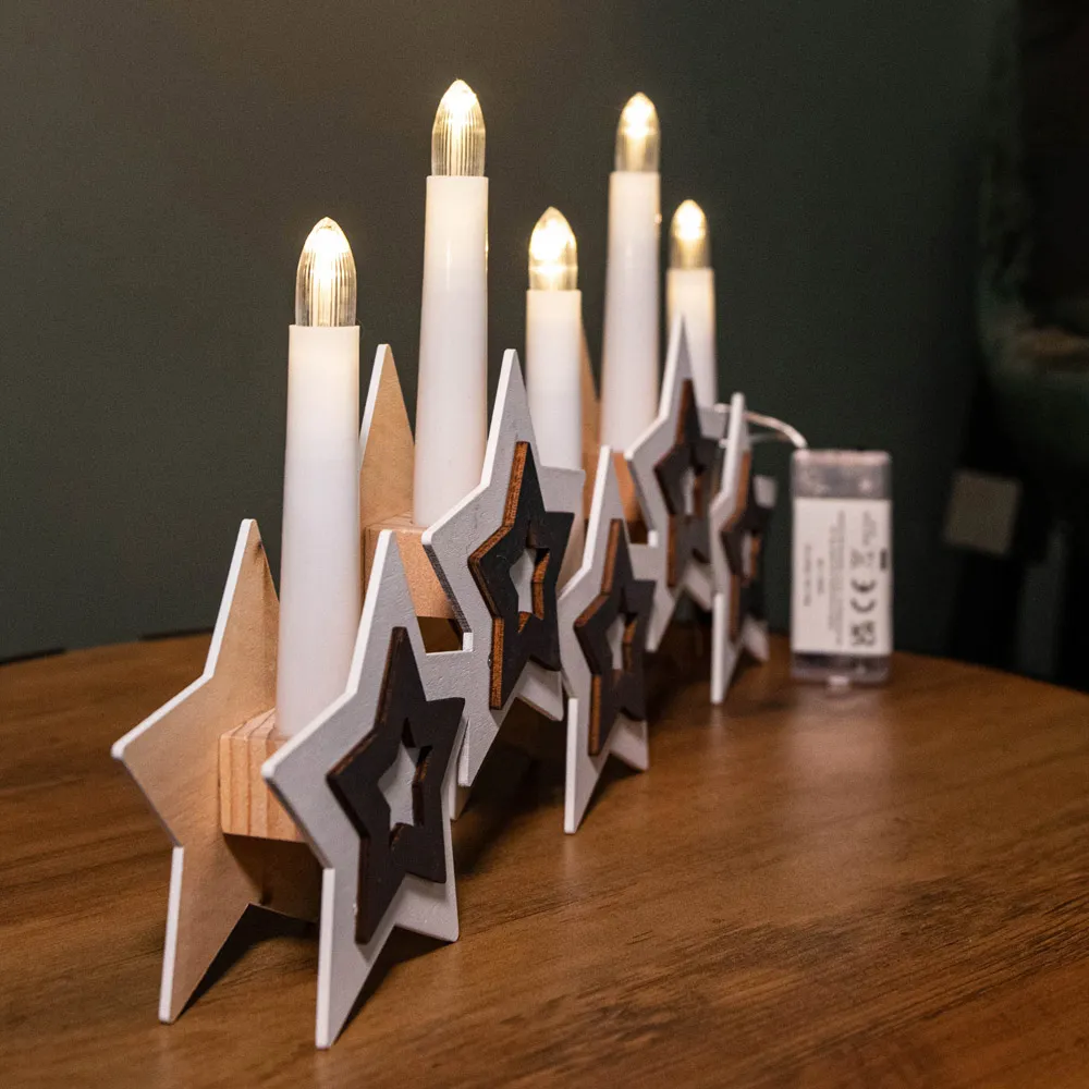 White Wooden Christmas Candle Bridge with Star - White