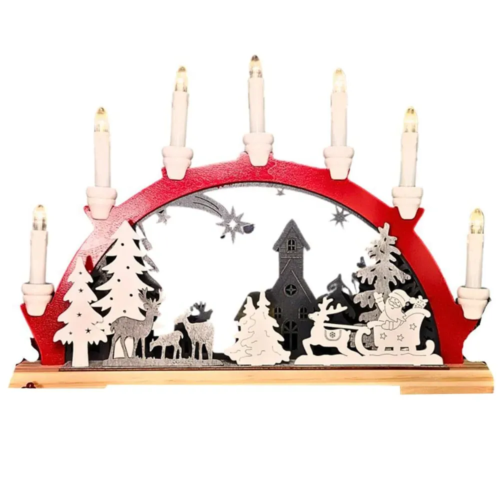 Wooden Arch Candle Bridge with Santa Sleigh - Multi
