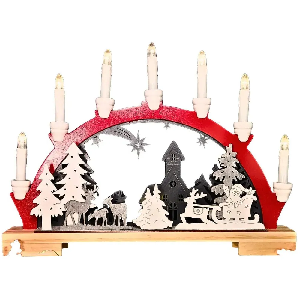 Wooden Arch Candle Bridge with Santa Sleigh - Multi