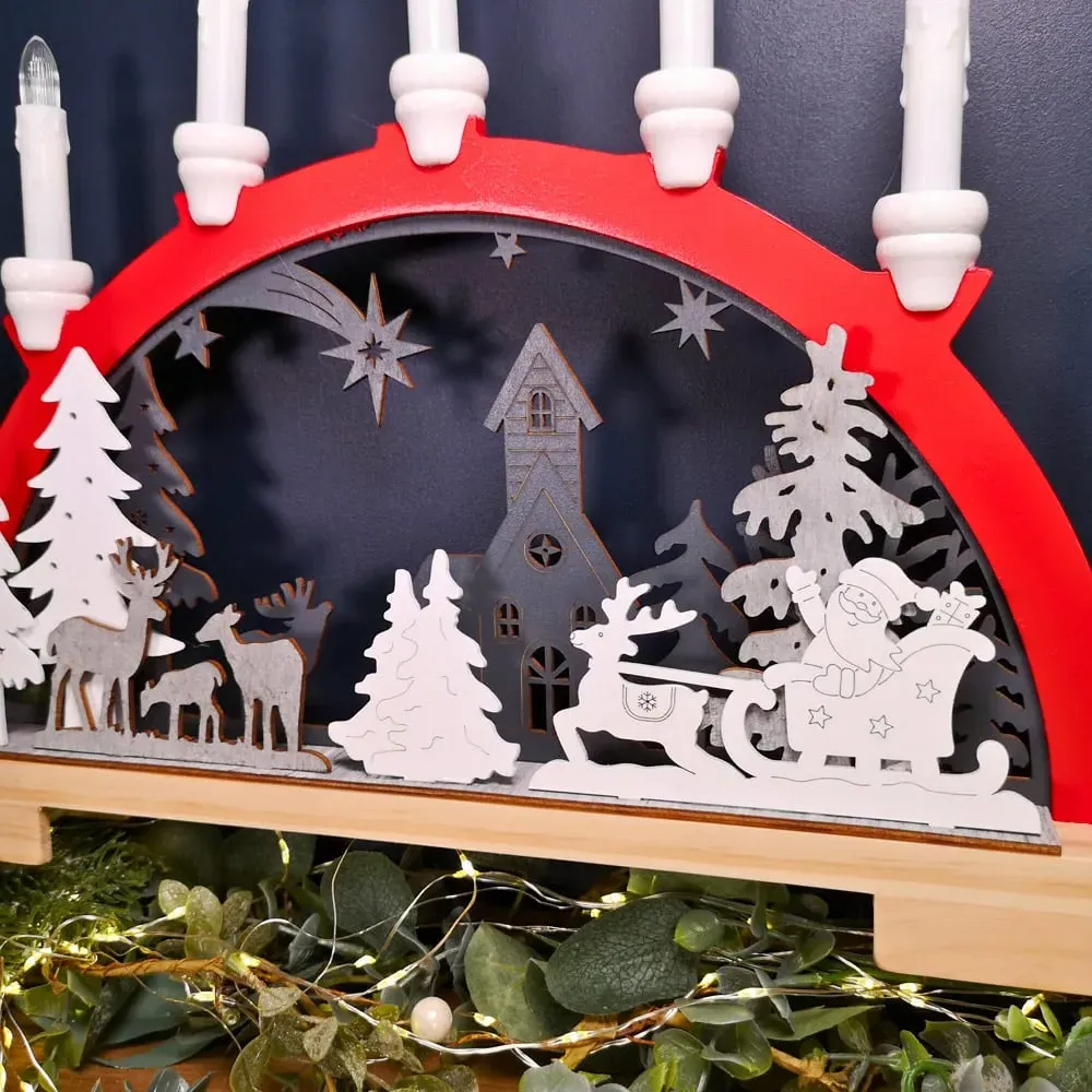 Wooden Arch Candle Bridge with Santa Sleigh - Multi
