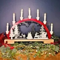 Wooden Arch Candle Bridge with Santa Sleigh - Multi