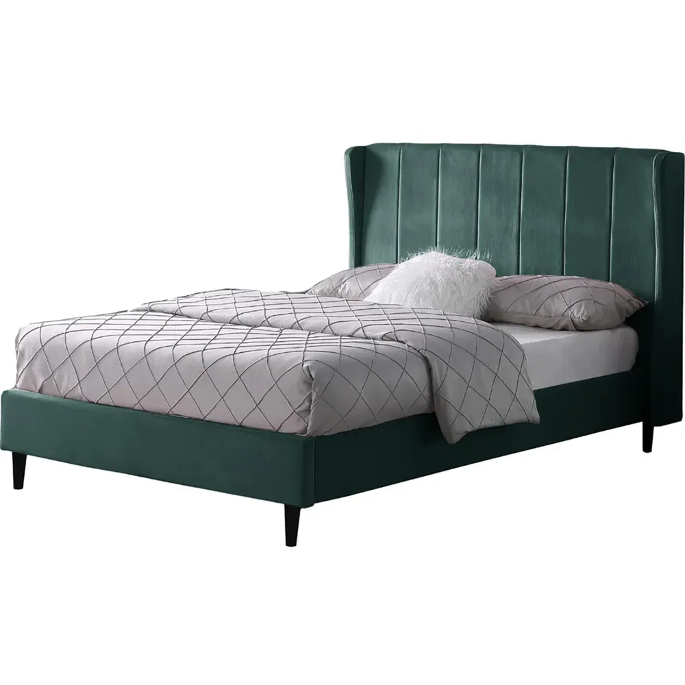 Amelia Double Bed Frame - Green, Velvet