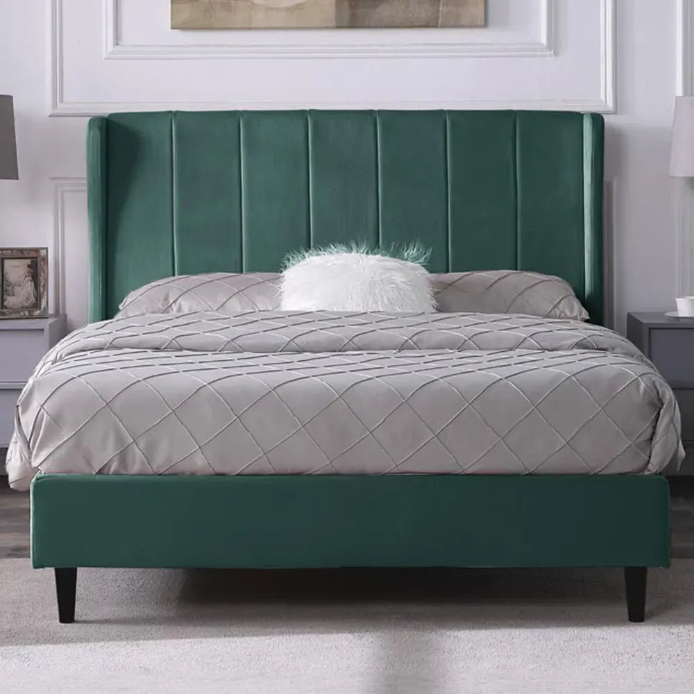 Amelia Double Bed Frame - Green, Velvet