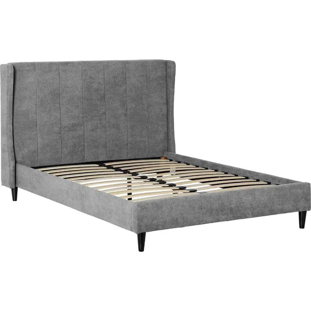 Amelia Double Bed Frame - Grey, Velvet